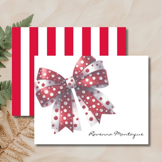 Crimson White Elegant Big Bow Thank You Note Card Notitiekaartje