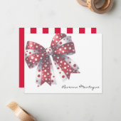Crimson White Elegant Big Bow Thank You Note Card Notitiekaartje (Voorkant / Achterkant in situ)