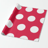Crimson White Grote Polka Dots Cadeaupapier (Uitgerold)