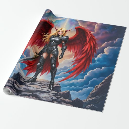 Crimson Wing – Fallen Angel Warrior.  Cadeaupapier (Uitgerold)