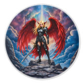 Crimson Wing – Gevallen engel krijger. Keramische Knop (Voorkant)