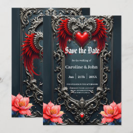 Crimson Winged Heart Gotische Romantiek Elegant . Save The Date