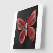 Crimson Wings: Rode Vlinder Tattoo wandhorloge Vierkante Klok (Hoek)