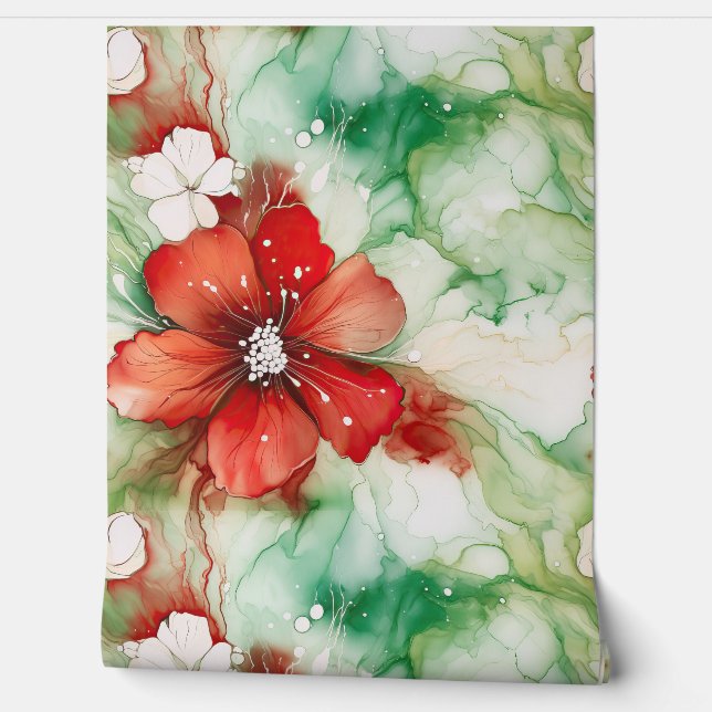 Crimson Yuletide Bloeit Botanisch Behang (Afrollen)