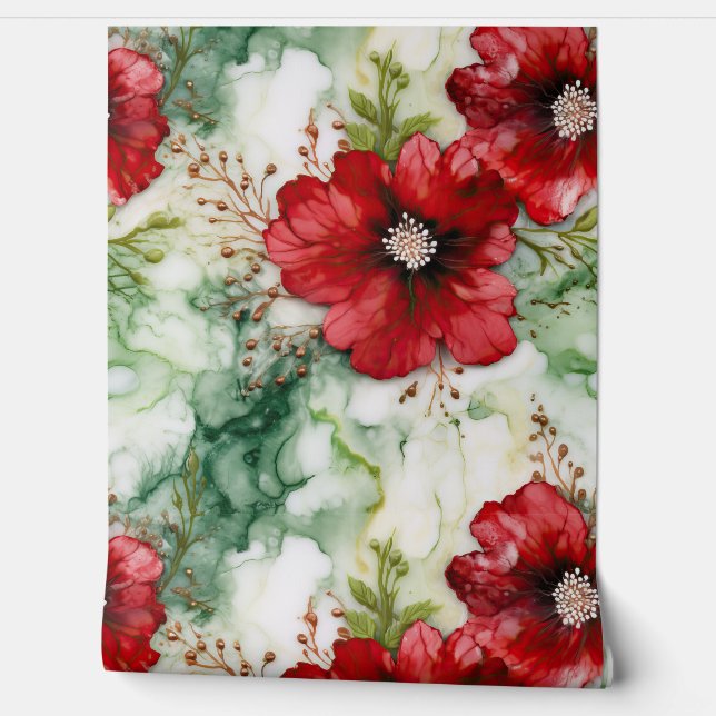 Crimson Yuletide Bloeit Botanisch Behang (Afrollen)