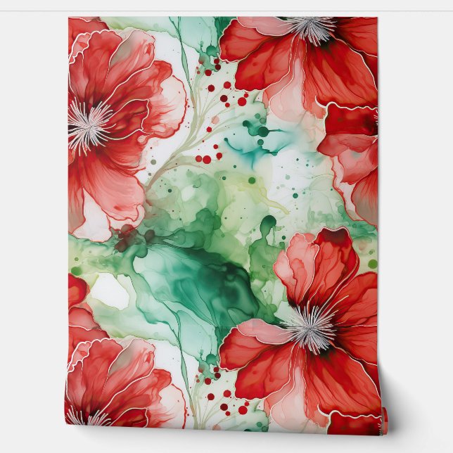 Crimson Yuletide Bloeit Botanisch Behang (Afrollen)