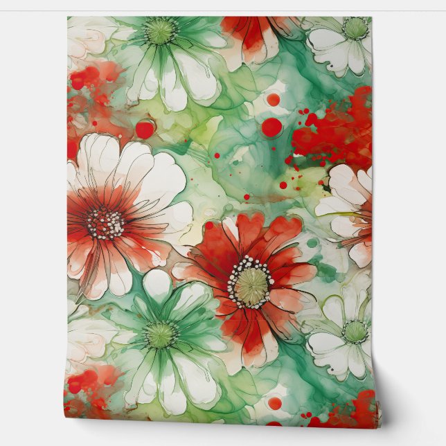 Crimson Yuletide Bloeit Botanisch Behang (Afrollen)