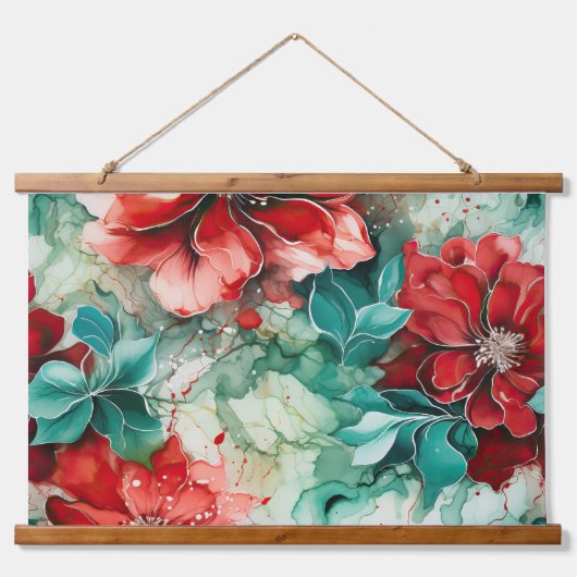 Crimson Yuletide Bloeit Botanisch Hangend Wandkleed (Voorkant)
