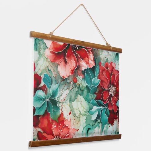 Crimson Yuletide Bloeit Botanisch Hangend Wandkleed (Gebogen)