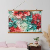 Crimson Yuletide Bloeit Botanisch Hangend Wandkleed (Slaapkamer)