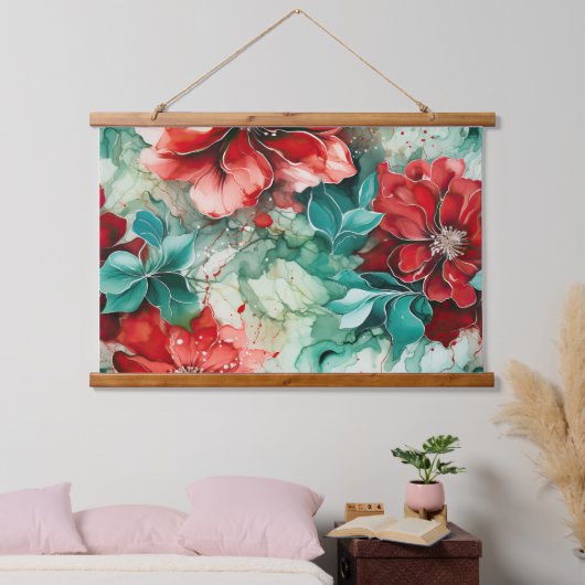 Crimson Yuletide Bloeit Botanisch Hangend Wandkleed (Slaapkamer)