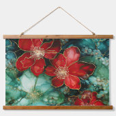 Crimson Yuletide Bloeit Botanisch Hangend Wandkleed (Voorkant)