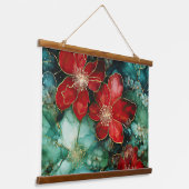 Crimson Yuletide Bloeit Botanisch Hangend Wandkleed (Gebogen)