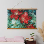 Crimson Yuletide Bloeit Botanisch Hangend Wandkleed (Slaapkamer)