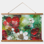 Crimson Yuletide Bloeit Botanisch Hangend Wandkleed (Voorkant)