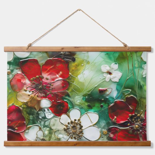 Crimson Yuletide Bloeit Botanisch Hangend Wandkleed (Voorkant)