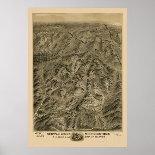 Cripple Creek, CO Panoramic Map - 1895 Poster (Voorkant)