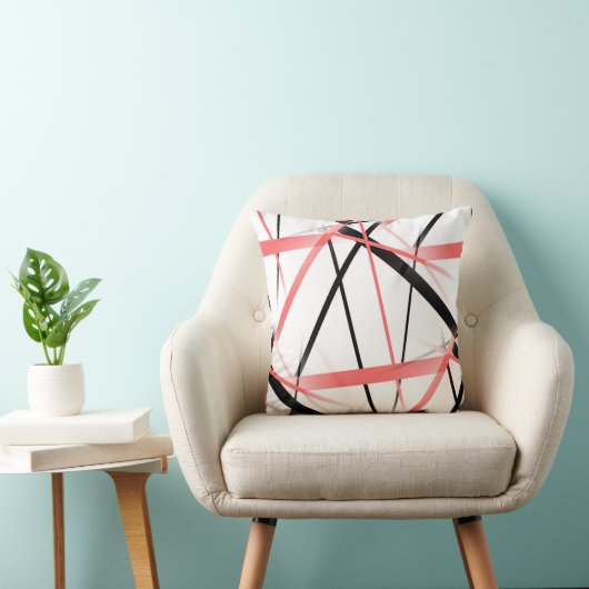 Crisis met koraal en zwarte strepen op wit kussen (Stoel)