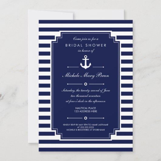 Crisp Blue White Nautical Bridal Shower Kaart (Voorkant)
