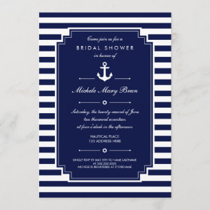 Crisp Blue White Nautical Bridal Shower Kaart