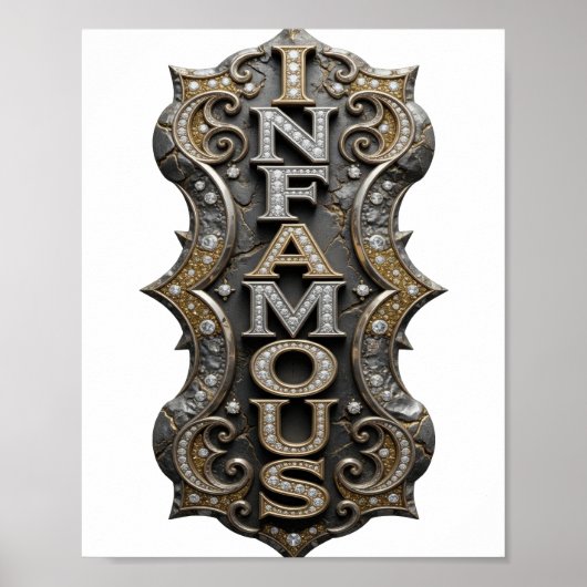 Crisp Gold INFAMOUS Slogan Design Poster (Voorkant)