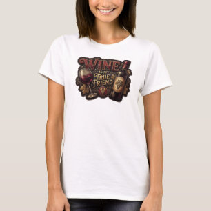 Crisp Gold WIJN IS MIJN ECHTE VRIEND Quote T-shirt