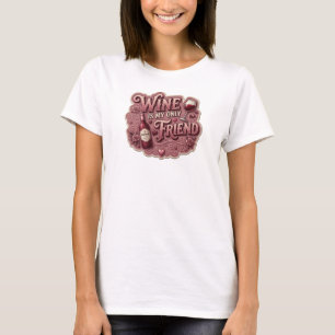 Crisp Roze WIJN IS MIJN ENIGE VRIEND Tee T-shirt