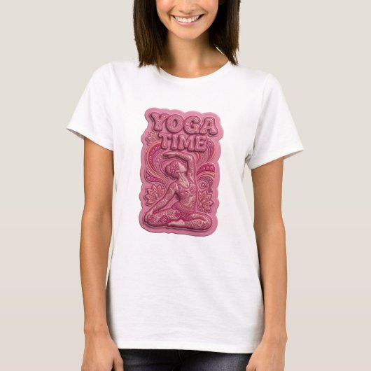 Crisp Roze YOGA TIME Slogan T-shirt (Voorkant)