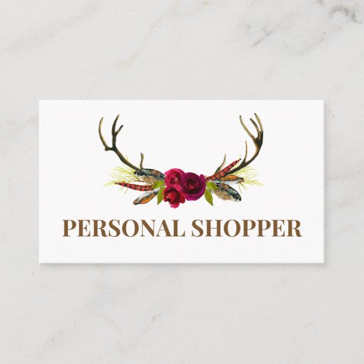 Crisp White en Boho Floral Antler Personal Shopper Visitekaartje (Voorkant)