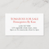 Crisp White Homegrown Tomato Sale Visitekaartje (Achterkant)
