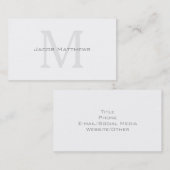 Crisp White Modern Monogram Visitekaartje (Voorkant / Achterkant)
