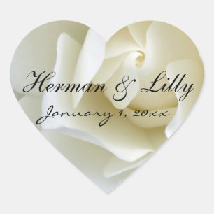 Crisp White Rose Personalized Wedding Hart Sticker