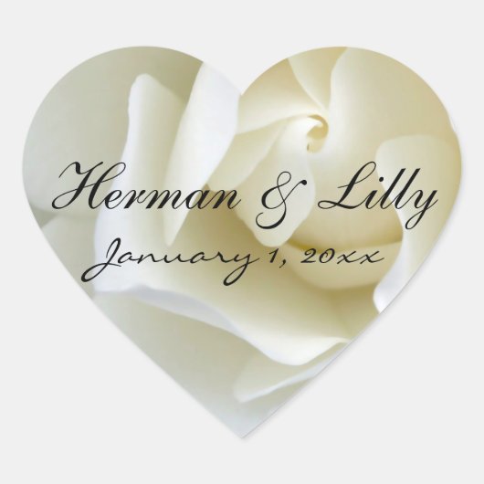 Crisp White Rose Personalized Wedding Hart Sticker (Voorkant)