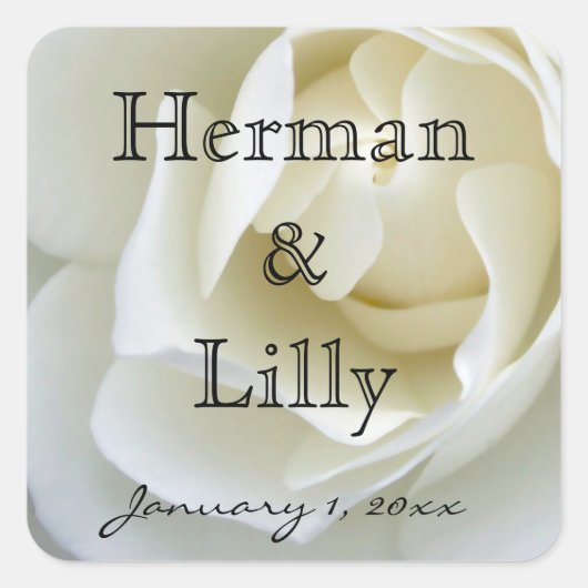 Crisp White Rose Personalized Wedding Vierkante Sticker (Voorkant)