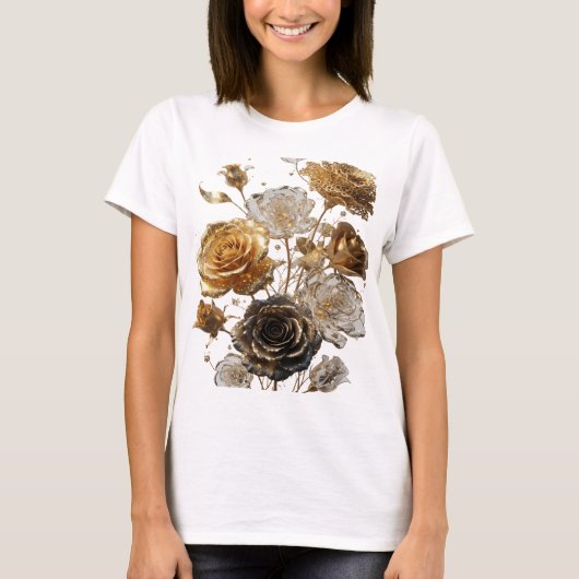 Crisp Zilveren Gouden Rozen T-shirt (Voorkant)
