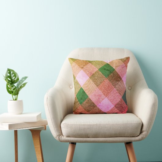 Criss Cross Diamond Plaid Groen Roze Kussen (Stoel)