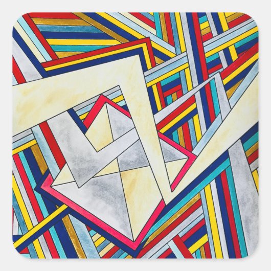 Criss Cross-Modern Bauhaus Geometric Art Vierkante Sticker (Voorkant)