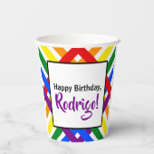 Criss-Cross Stripe Rainbow Colors Verjaardagsevene Papieren Bekers (Achterkant)