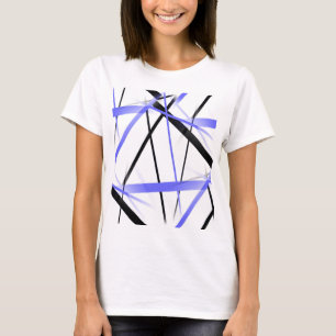 Criss Crossed Blue en Black Stripes op White T-shirt