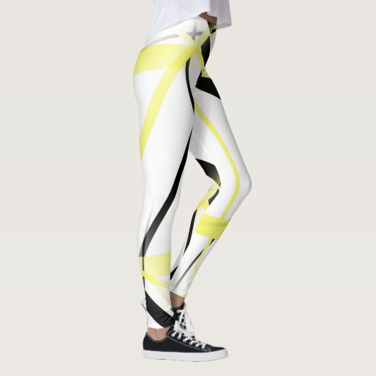Criss Crossed Lemon Yellow en Black Stripes in Wh Leggings (Rechts)