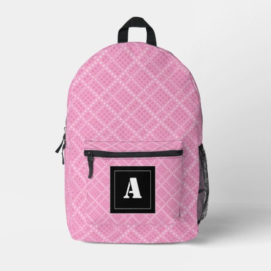 Crisscross Gingham Controleer roze en wit monogram Bedrukte Rugzak (Voorkant)