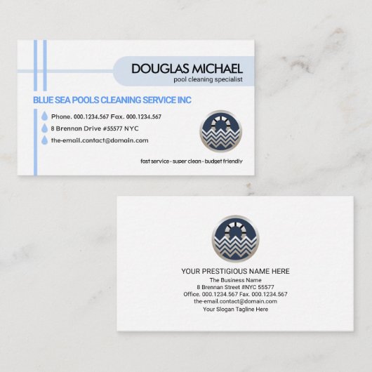 Crisscross Pipes Lines Water Drop Pool Service Visitekaartje (Voorkant / Achterkant)
