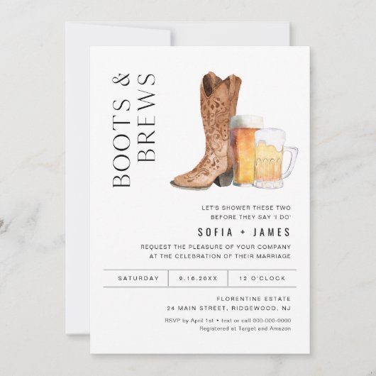 CRISTAL Boots & Brews Couples Shower Invitation Kaart (Voorkant)
