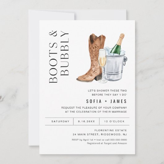 CRISTAL Boots & Bubble Couples Shower Invitation Kaart (Voorkant)