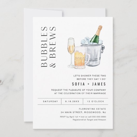 CRISTAL Bubbles & Brews Koppels Douche Uitnodiging (Voorkant)