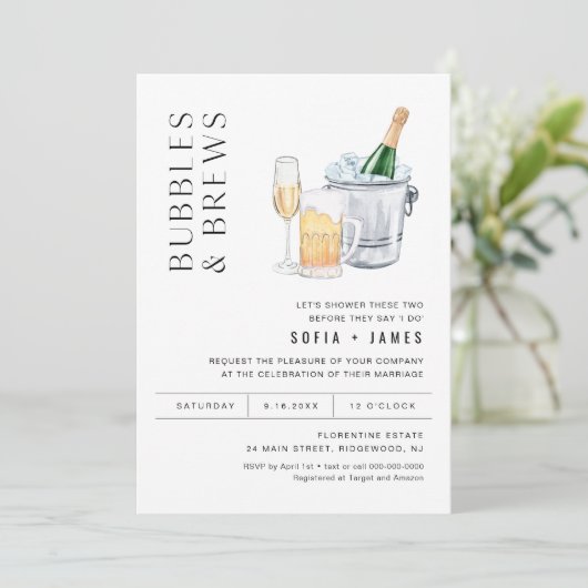 CRISTAL Bubbles & Brews Koppels Douche Uitnodiging (Staand voorkant)