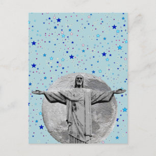 Cristo Redentor, maan en blauwe sterren Briefkaart