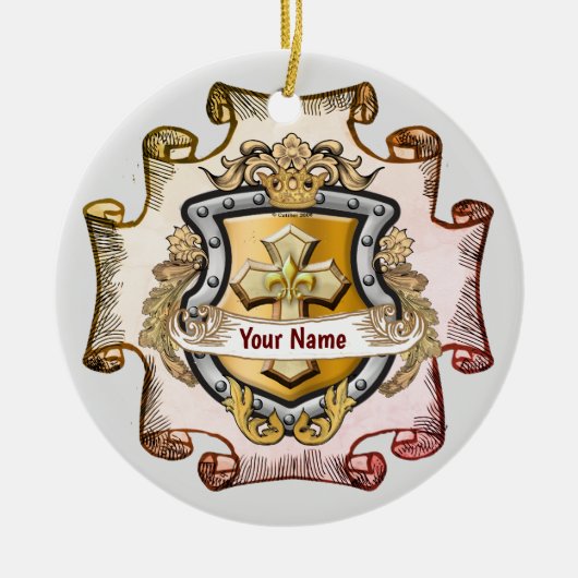 Cristos Cross Schild Achternaam Keramisch Ornament (Voorkant)