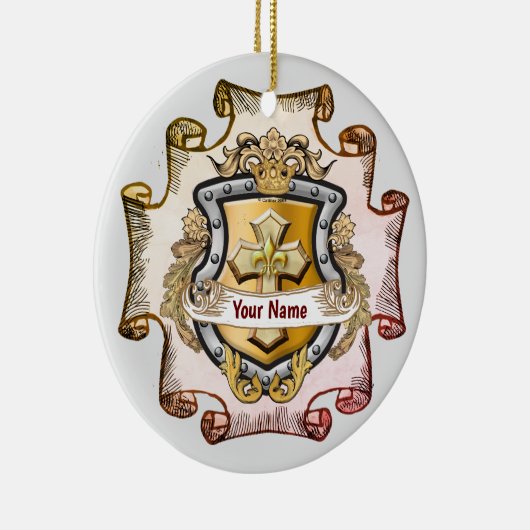 Cristos Cross Shield Achternaam Keramisch Ornament (Rechts)