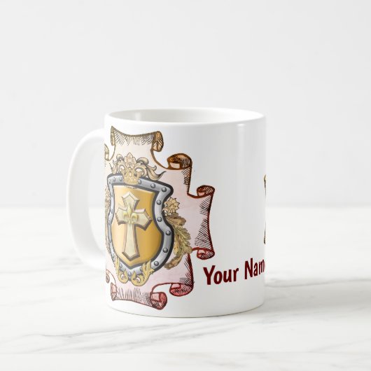Cristos Cross Shield Achternaam Koffiemok (Voorkant links)